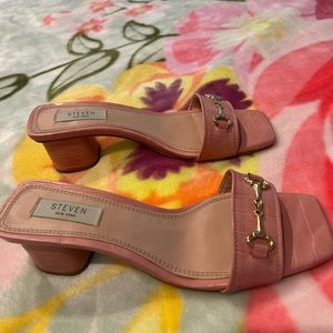 Steven New York Layer Croc-Embossed Leather Heel Sandals